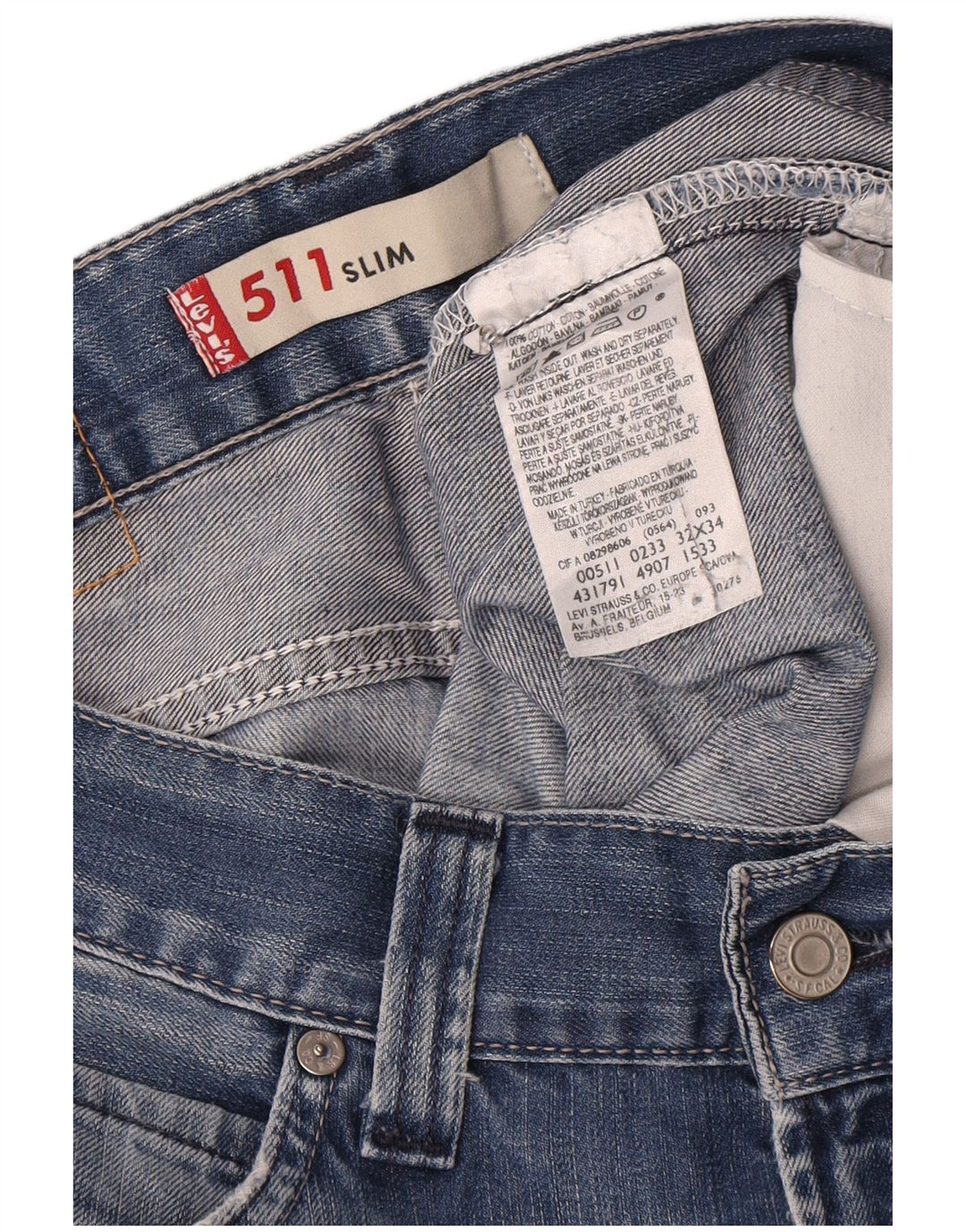 Мужские джинсы Levi's Slim 511 W32 L34 синие, хлопок