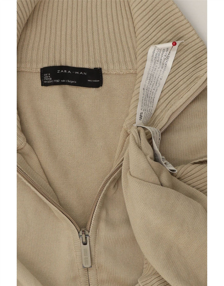 Мужской кардиган ZARA, хлопковый свитер среднего бежевого цвета
