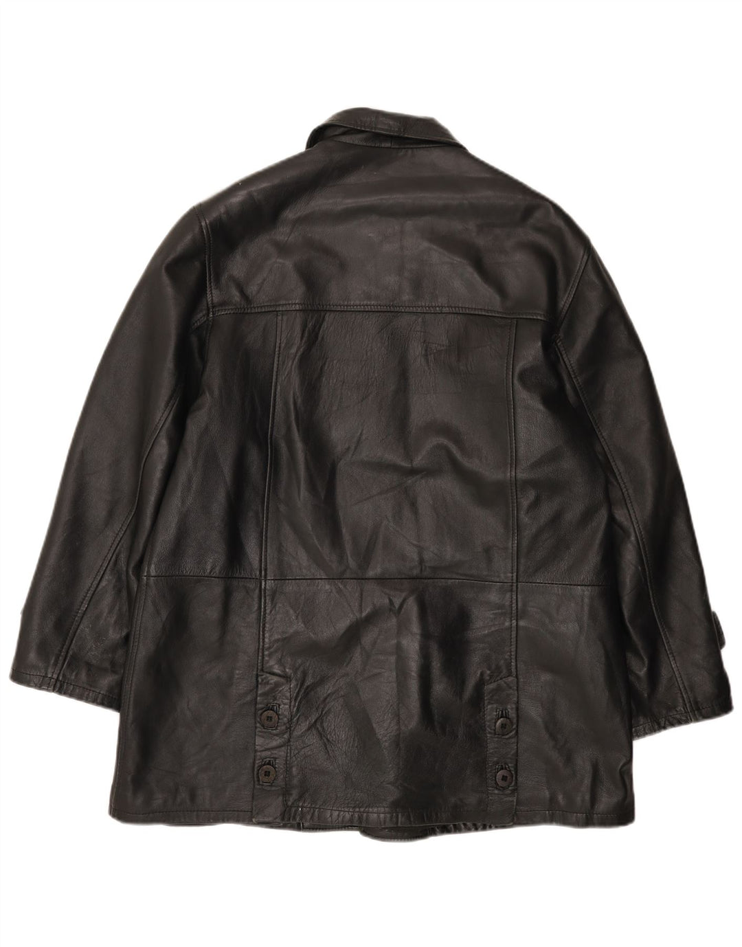 Винтажное женское кожаное пальто IT 46 большое черное