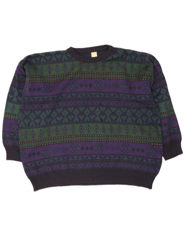 Vintage Mens Crew Neck Jumper Sweater 2XL Multicoloured Geometric