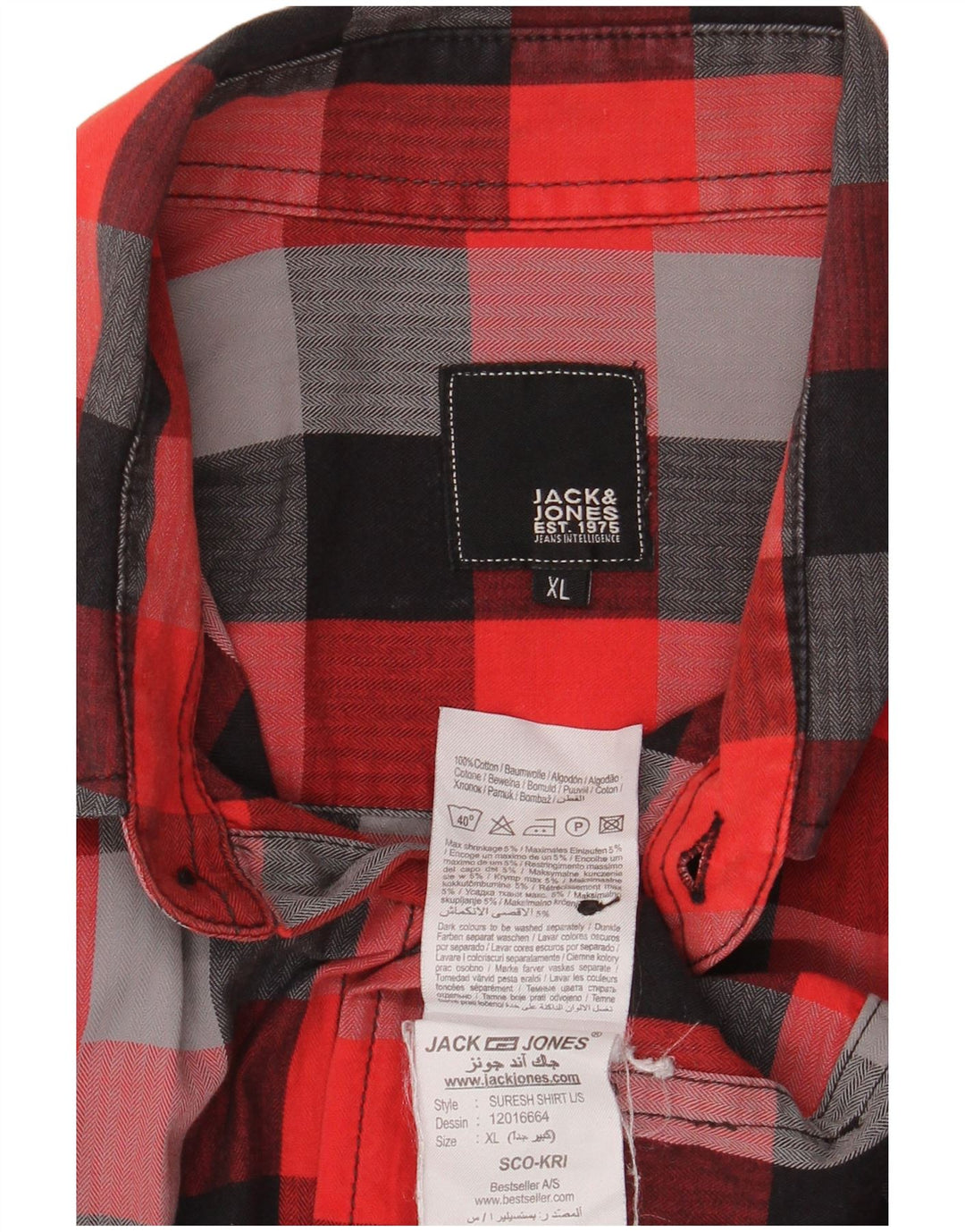Мужская рубашка Jack & Jones XL в разноцветную клетку из хлопка