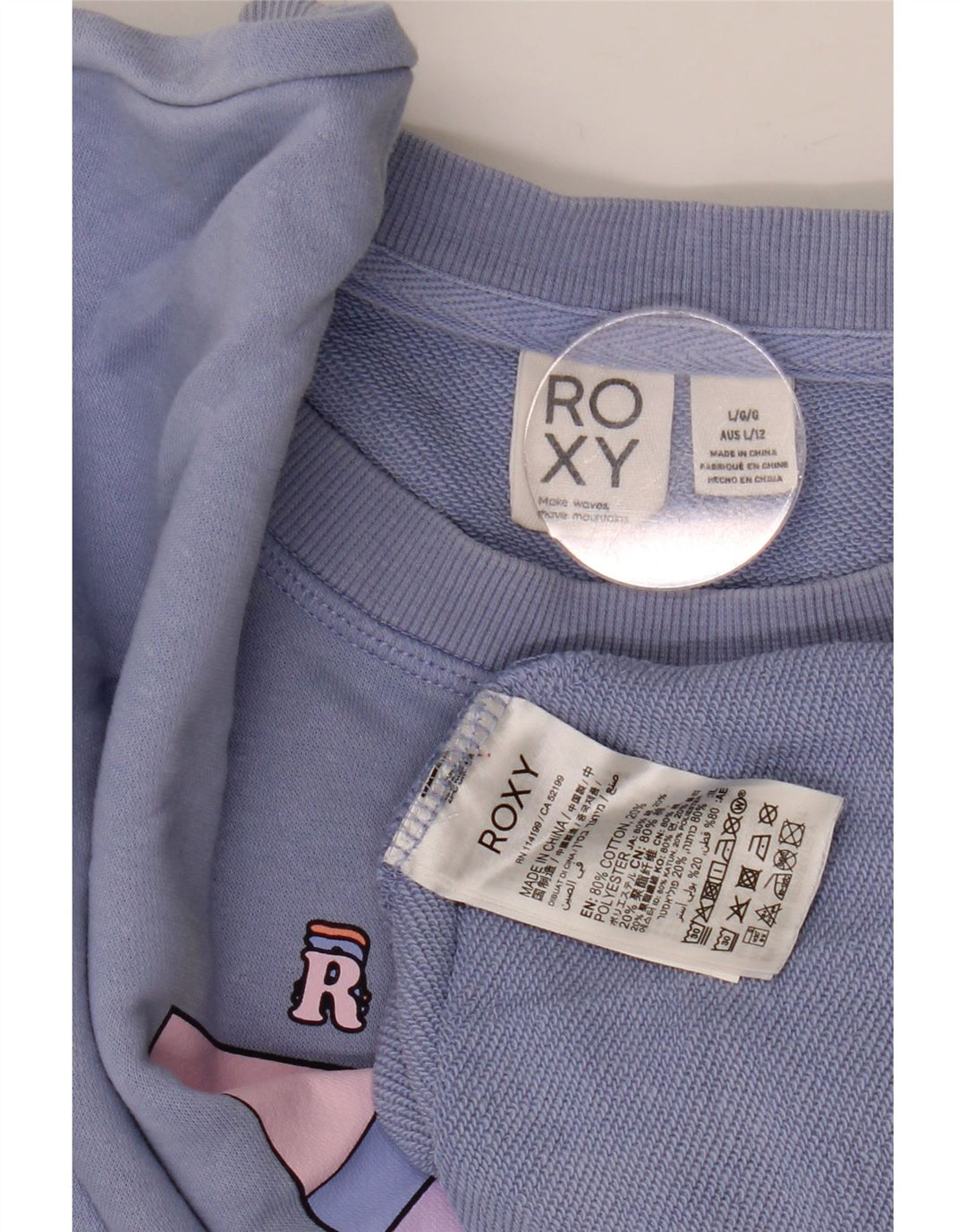 Женский укороченный свитшот оверсайз с рисунком ROXY, Великобритания 16, большой синий цвет