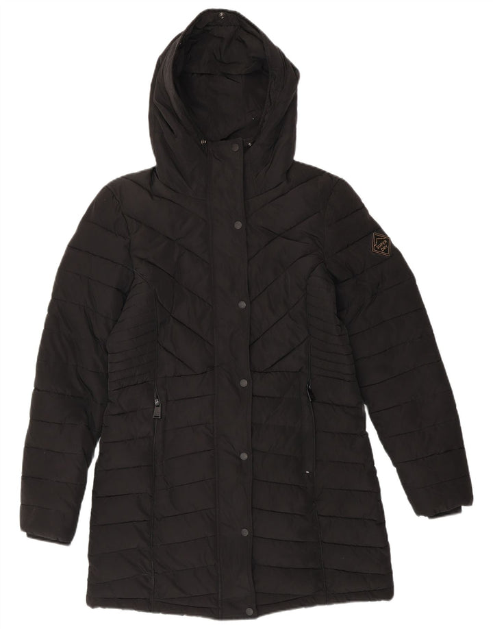 SUPERDRY Женское стеганое пальто с капюшоном UK 10, маленький черный полиэстер