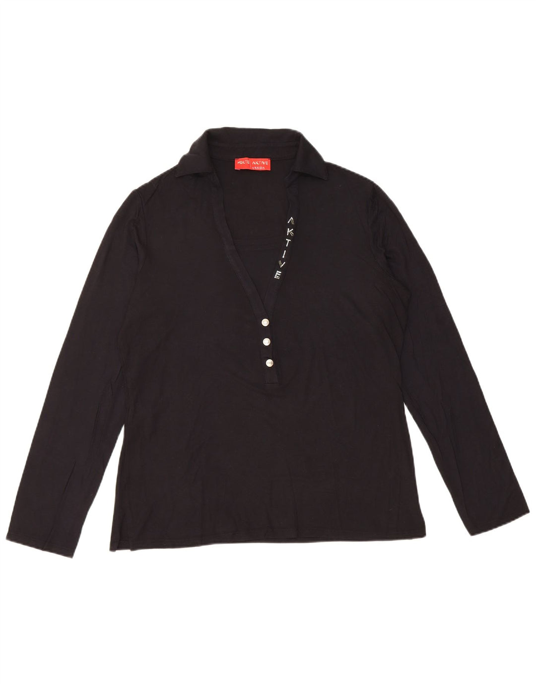 Женская рубашка поло с длинным рукавом PERTE BY KRIZIA UK 14, средний черный, вискоза