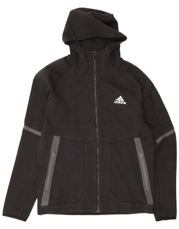 Adidas Мужской свитер с капюшоном на молнии, средний черный, хлопок с цветными блоками