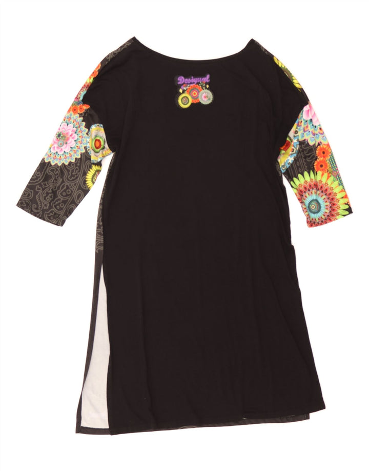 DESIGUAL Womens Graphic Basic Dress UK 14 Medium Black Floral Vintage Desigual and Second-Hand Desigual from Messina Hembry 