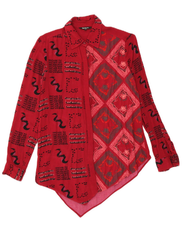 Женская рубашка свободного кроя асимметричного кроя Desigual UK 6 XS красная из вискозы с геометрическим рисунком