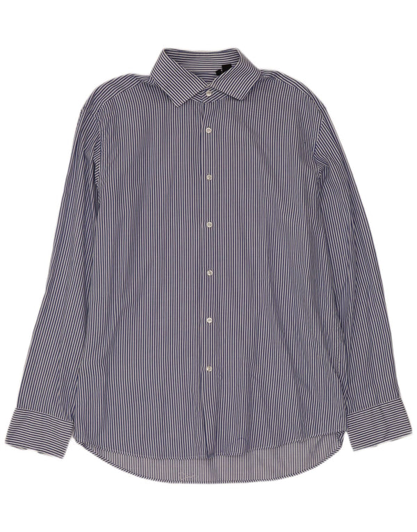 Мужская рубашка Hugo Boss, размер 43 17 XL, синяя хлопковая полоска