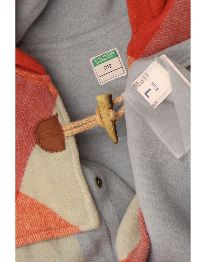 Женский дафлкот Benetton с капюшоном UK 16, большой разноцветный плед из шерсти