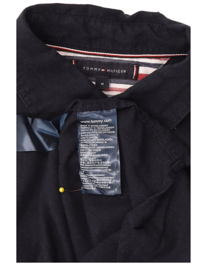 Tommy Hilfiger Мужская рубашка с коротким рукавом среднего размера, темно-синяя льняная