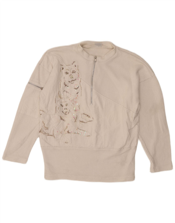 Женский джемпер с воротником на молнии с графическим рисунком Together, цвет Великобритании 10/12, средний белый