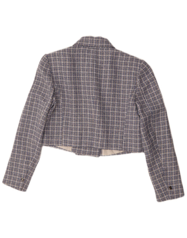 Женский укороченный двубортный пиджак Zara UK 14, средний синий в клетку