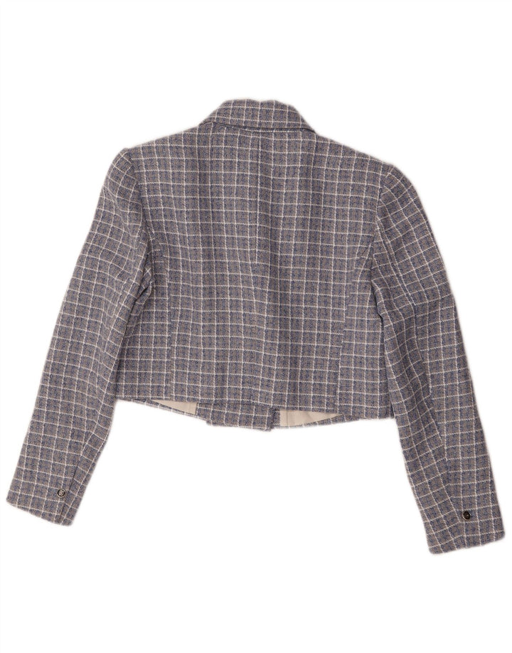 Женский укороченный двубортный пиджак Zara UK 14, средний синий в клетку