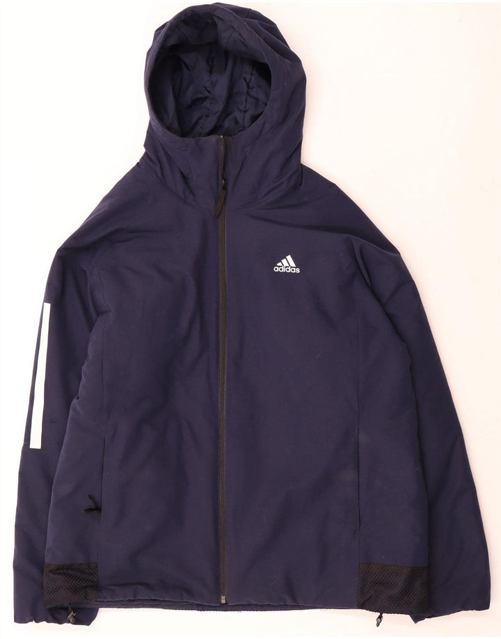Мужская ветровка Adidas с капюшоном UK 40, большая темно-синяя полиэстер