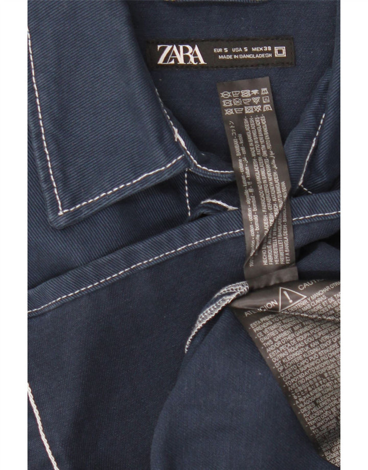 Мужская джинсовая рубашка свободного кроя Zara, маленькая, темно-синяя, хлопковая