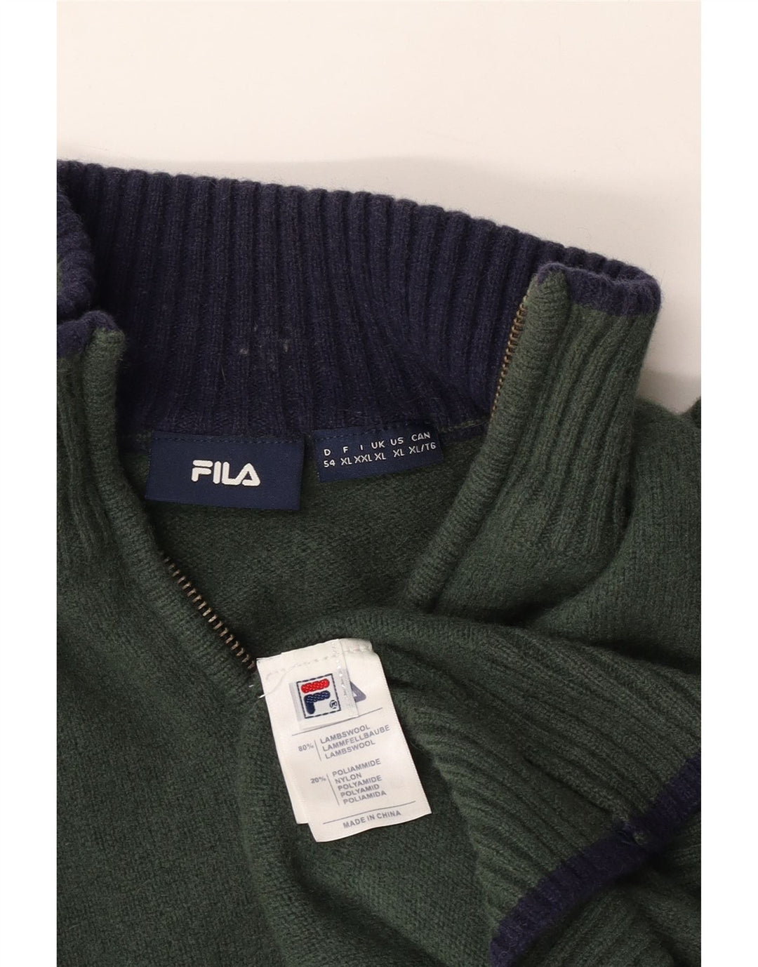 Женский свитер FILA с воротником на молнии UK 18 XL Хаки из овечьей шерсти