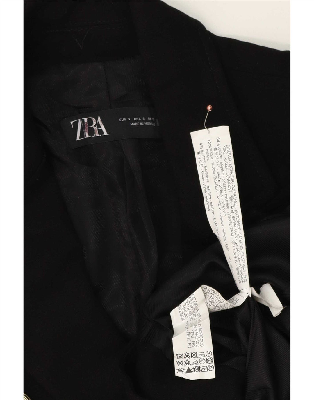 Женский двубортный пиджак Zara UK 10, маленький черный полиэстер