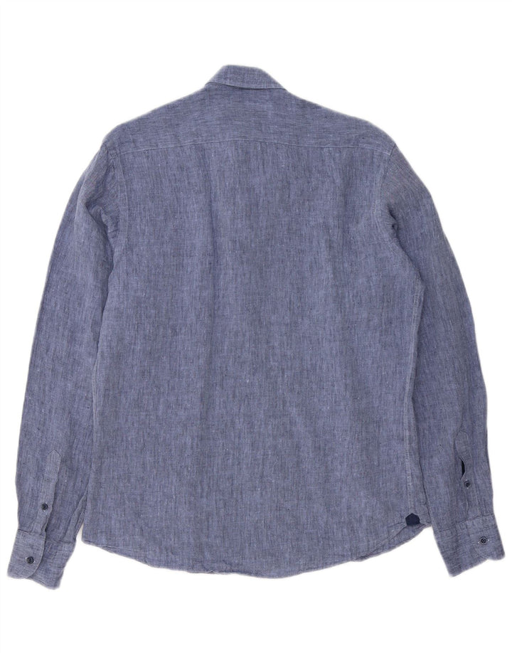 Мужская рубашка Massimo Dutti, льняная, синего цвета