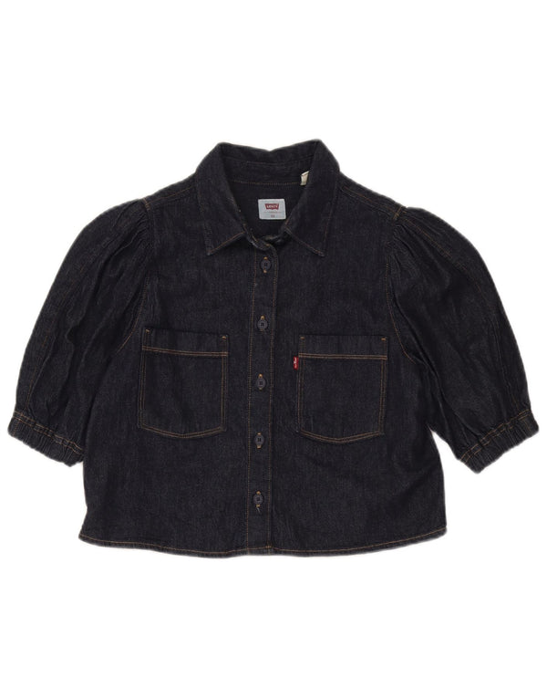 Женская укороченная джинсовая рубашка свободного кроя Levi's с короткими рукавами UK 6 XS Темно-синяя