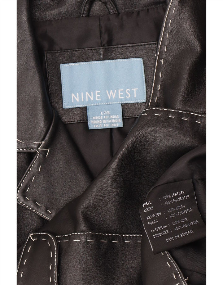 Женский кожаный пиджак с 3 пуговицами Nine West, Великобритания 16, большой черный кожаный