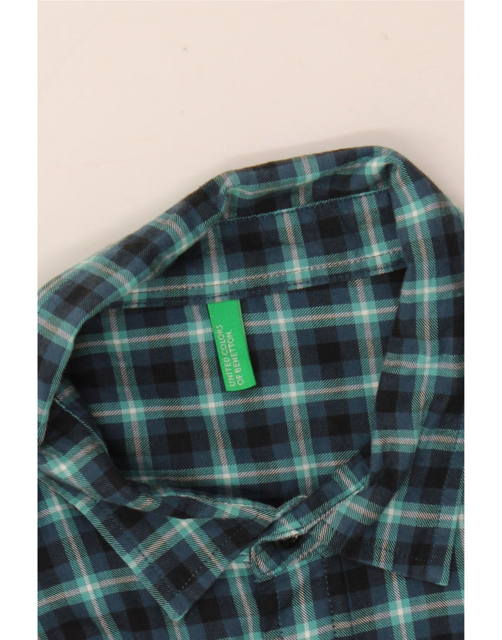 Мужская высокая фланелевая рубашка Benetton, темно-синяя, в мелкую клетку