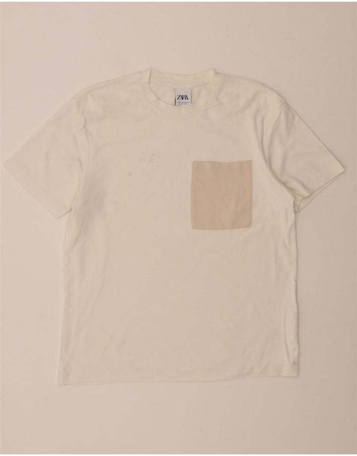ZARA Mens T-Shirt Top Medium Beige Cotton Vintage Zara and Second-Hand Zara from Messina Hembry 