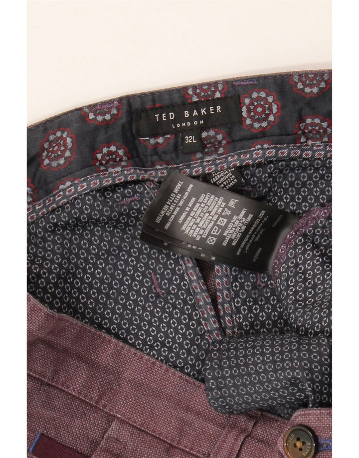 Мужские брюки узкого кроя Ted Baker W32 L32 Темно-бордовые хлопковые