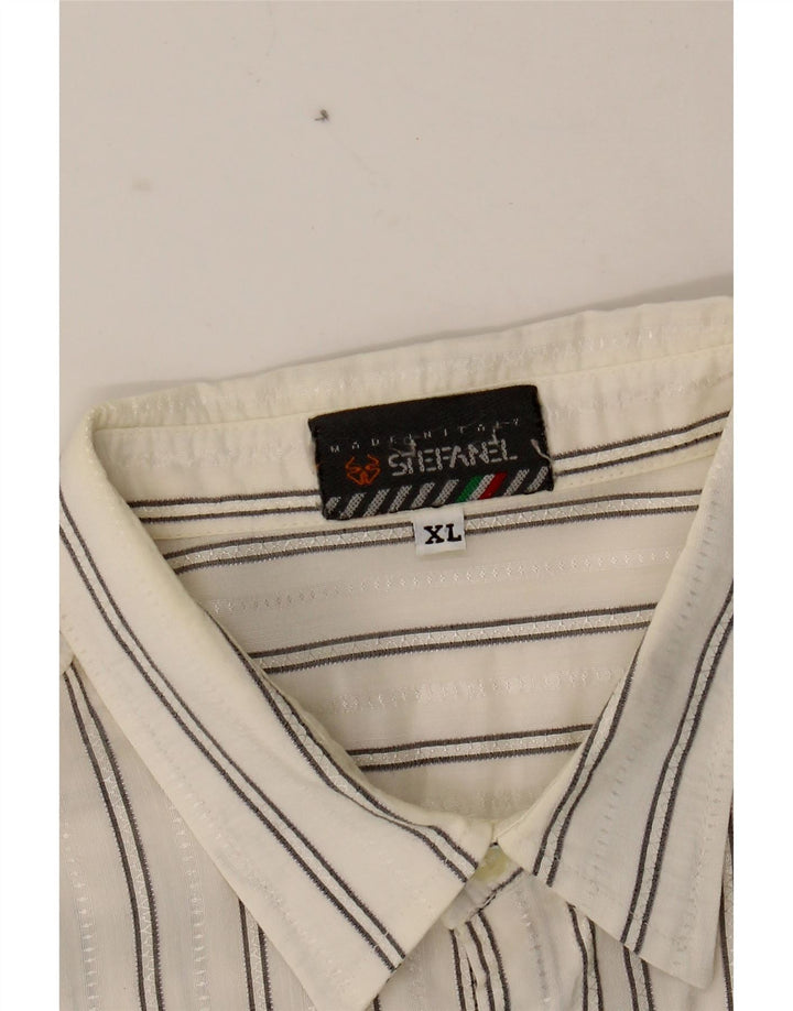 STEFANEL Mens Shirt XL White Striped Acrylic Vintage Stefanel and Second-Hand Stefanel from Messina Hembry 