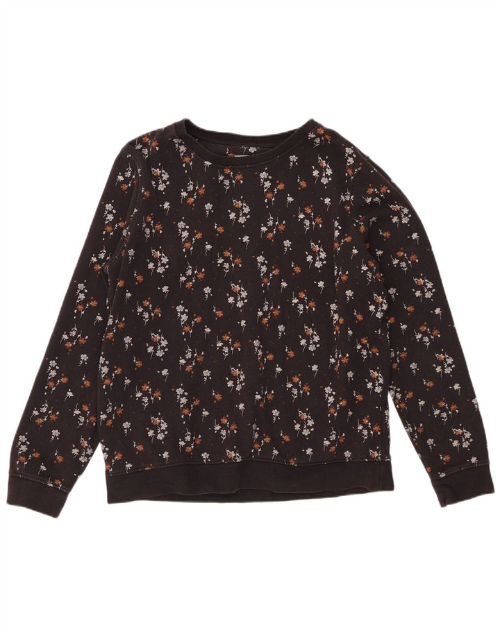 Женский свитер FAT FACE, джемпер UK 14, средний черный, хлопок с цветочным принтом