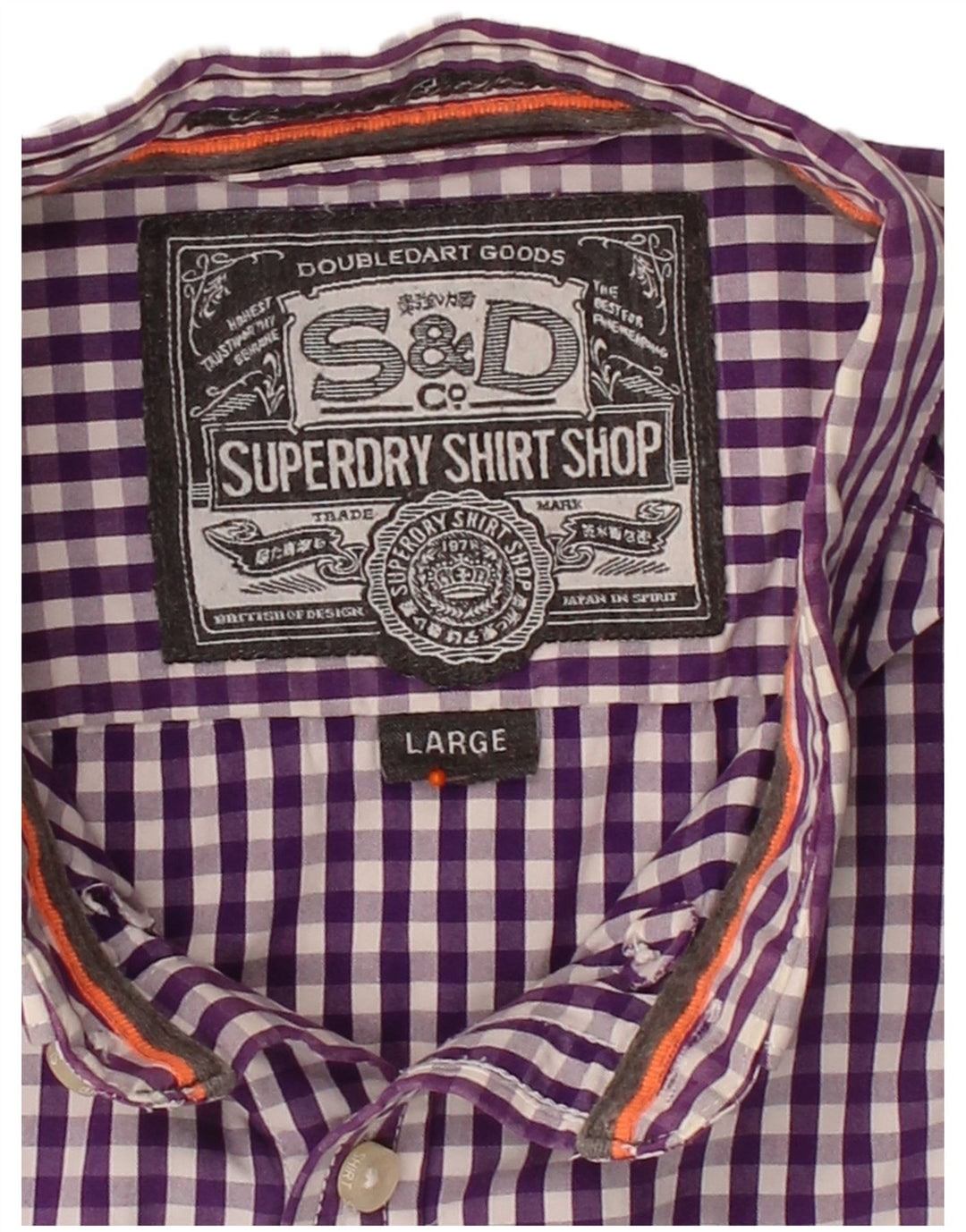 SUPERDRY Mens Shirt Large Purple Gingham Cotton