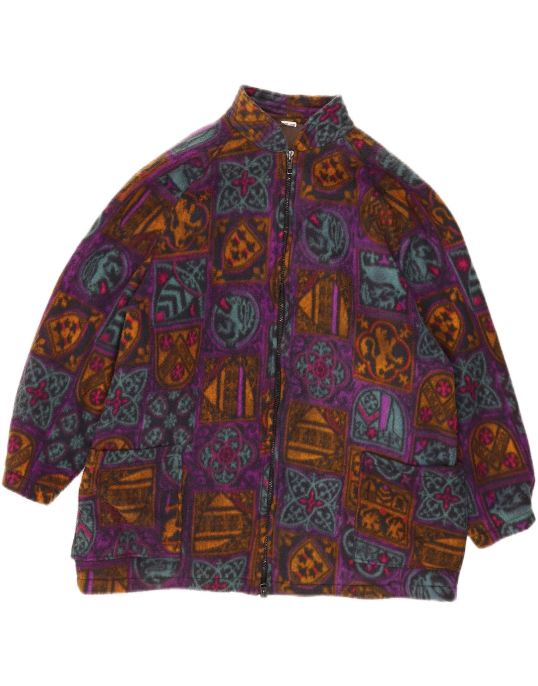 Винтажная женская объемная флисовая куртка UK 18 XL, разноцветная с геометрическим узором