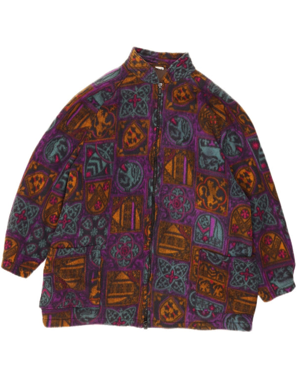 Винтажная женская объемная флисовая куртка UK 18 XL, разноцветная с геометрическим узором