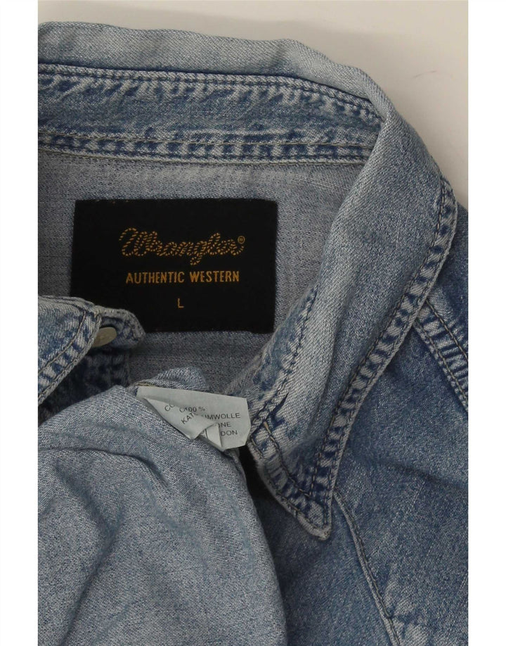 Мужская джинсовая рубашка Wrangler в стиле вестерн, большая синяя хлопковая ткань