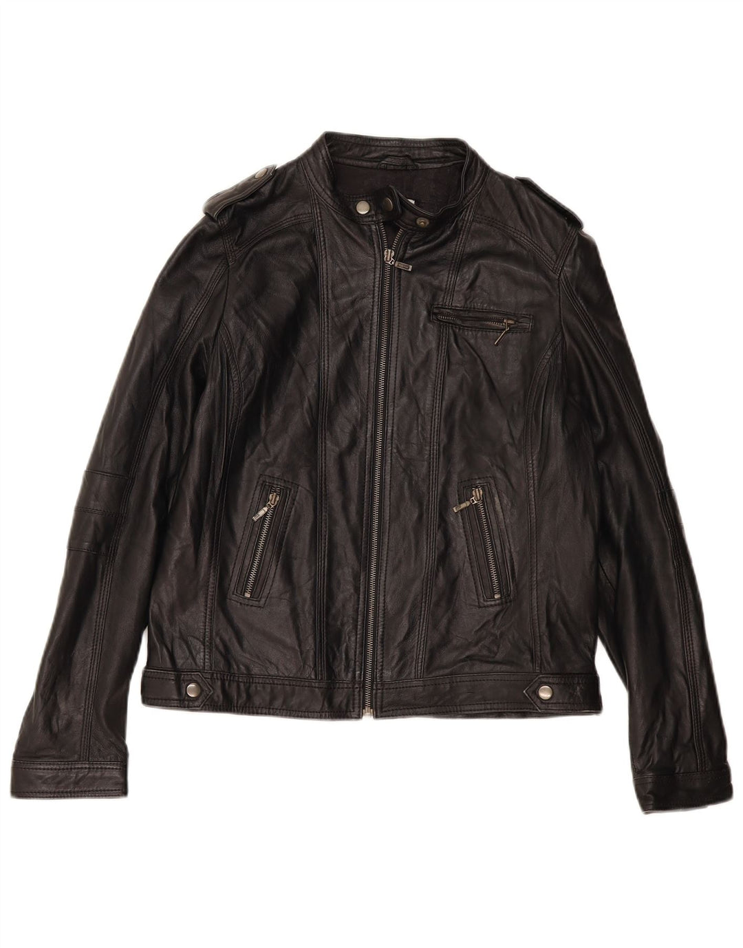 Женская базовая кожаная куртка-гонщик PIMKIE UK 16, большая черная кожа