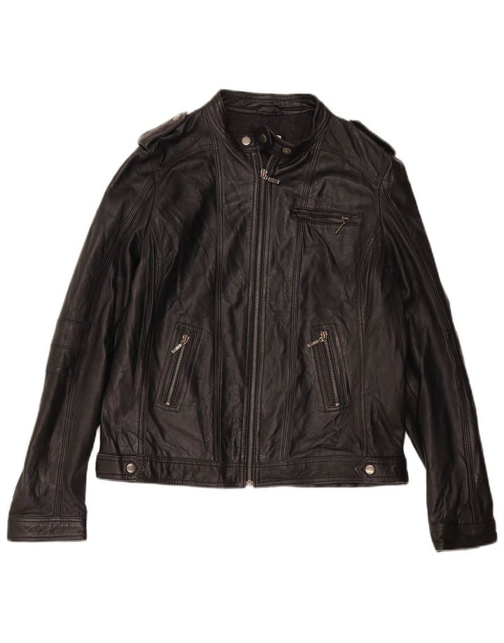 Женская базовая кожаная куртка-гонщик PIMKIE UK 16, большая черная кожа