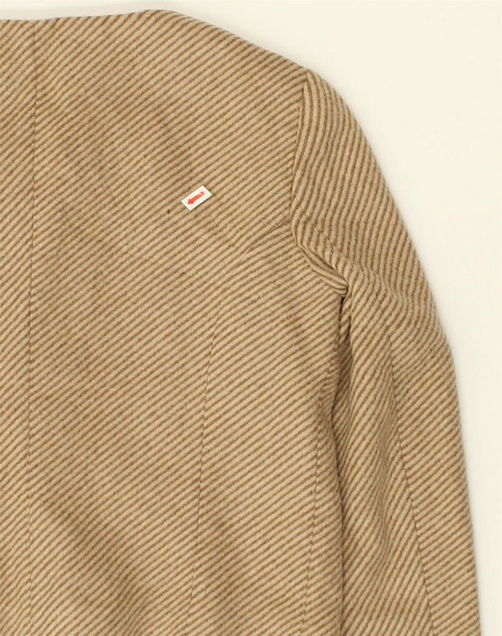 BENETTON Womens Blazer Jacket IT 42 Medium Beige Striped Acrylic | Vintage Benetton | Thrift | Second-Hand Benetton | Used Clothing | Messina Hembry 