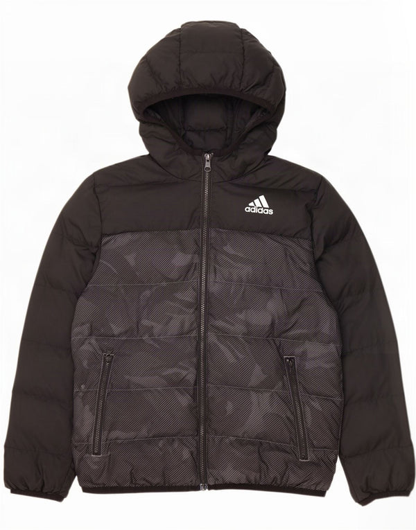 Утепленная куртка Adidas для мальчиков с капюшоном 9-10 лет, черный камуфляжный полиэстер