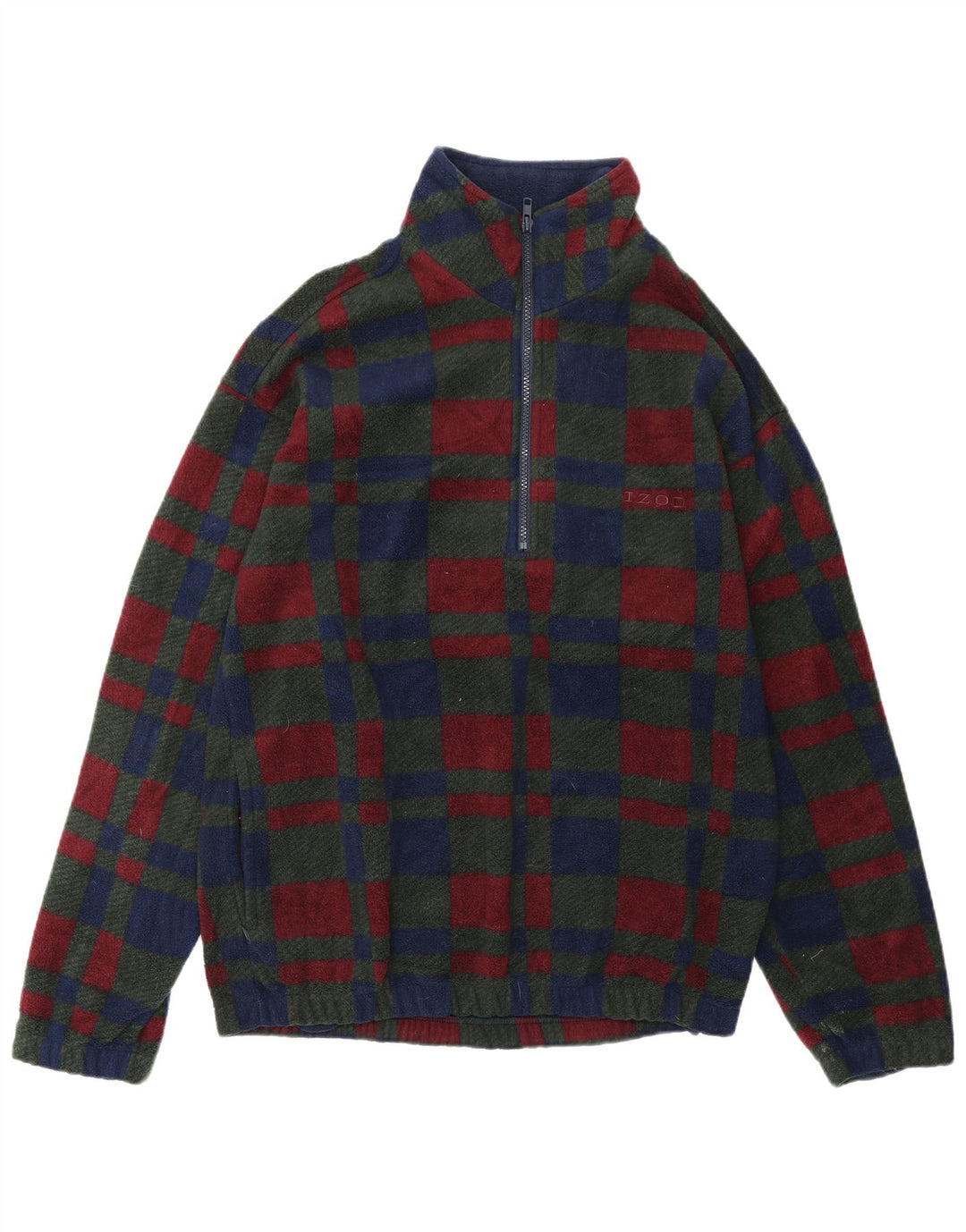 IZOD Мужской флисовый джемпер с воротником на молнии, маленький разноцветный клетчатый полиэстер