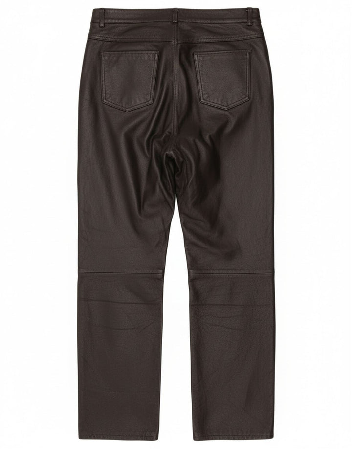 Винтажные женские прямые кожаные брюки IT 46, большие W34 L30, черные кожаные