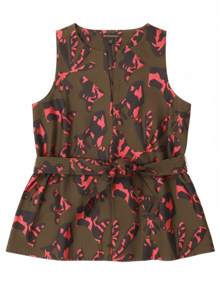 BANANA REPUBLIC Женская блузка с абстрактным узором, топ UK 14, средний хаки