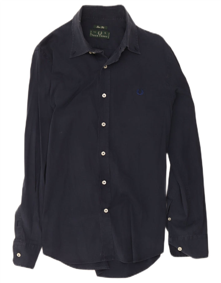 Мужская рубашка узкого кроя Fred Perry, темно-синяя, хлопковая