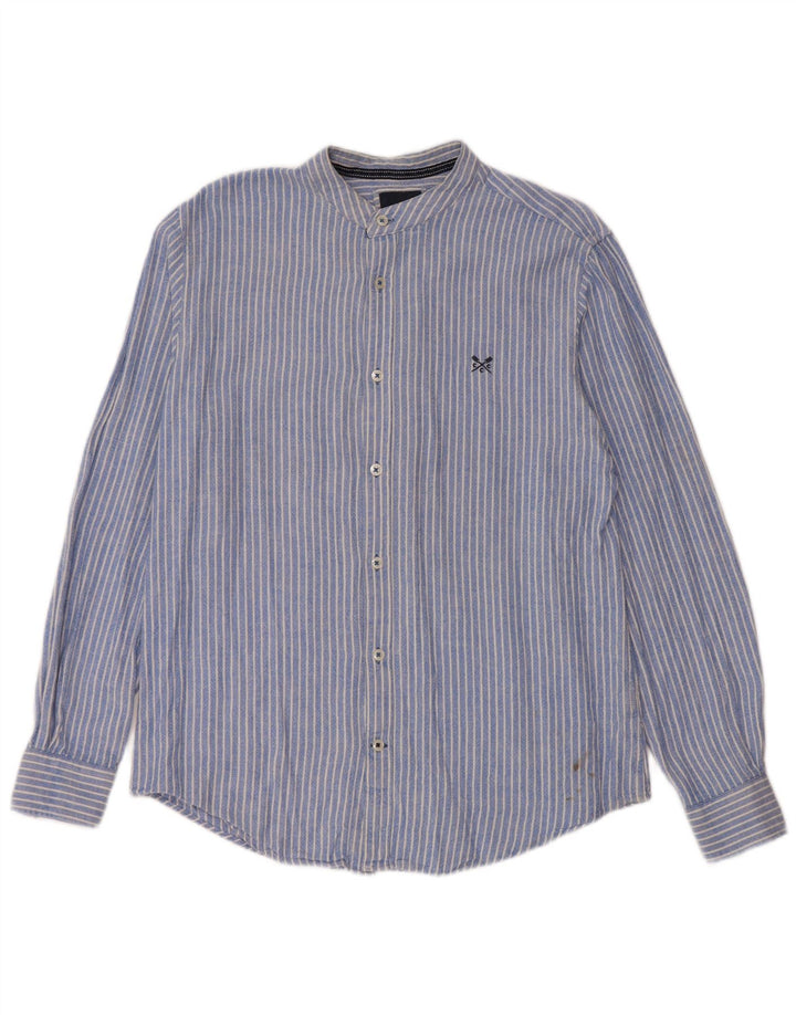 Crew Clothing Мужская рубашка из льна синего цвета в тонкую полоску