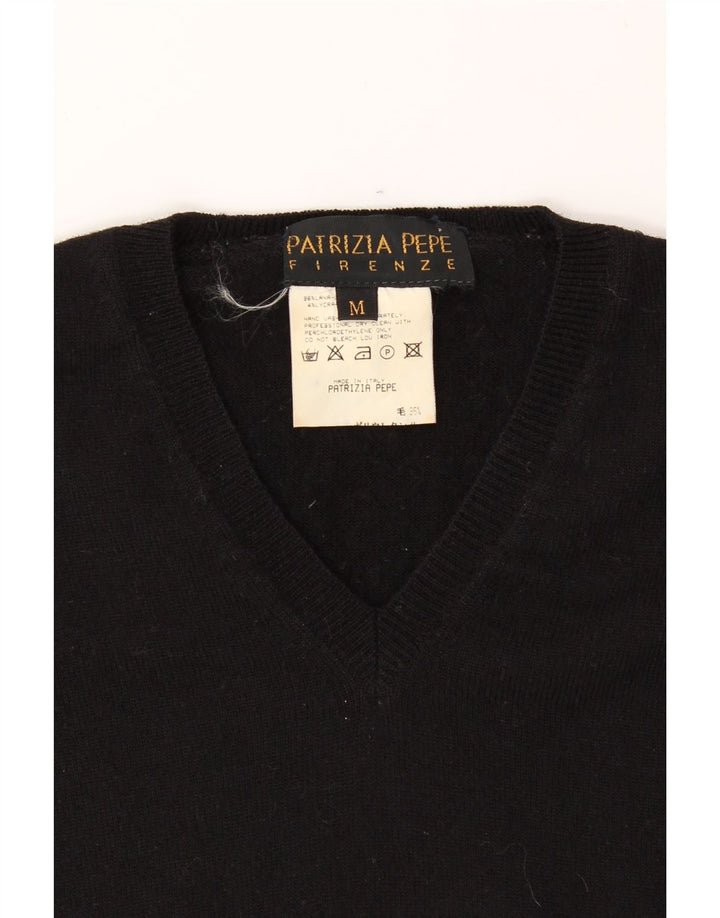 PATRIZIA PEPE Womens V-Neck Jumper Sweater UK 12 Medium Black Wool Vintage Patrizia Pepe and Second-Hand Patrizia Pepe from Messina Hembry 