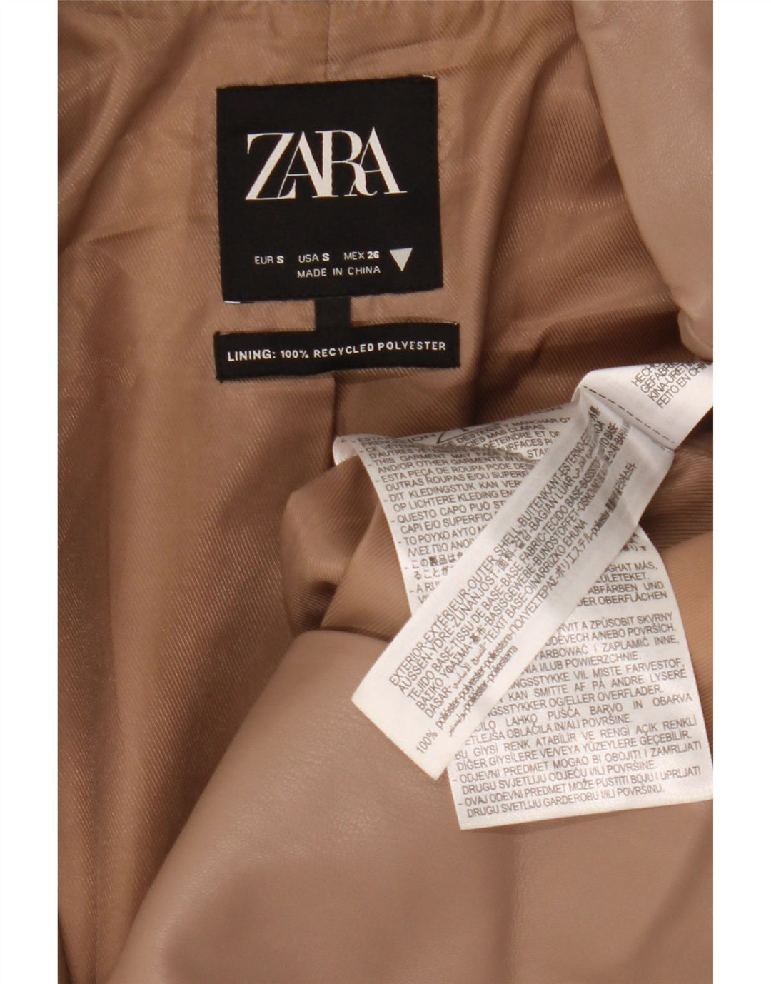 Женский пиджак из искусственной кожи с 2 пуговицами Zara UK 10, маленький бежевый полиэстер