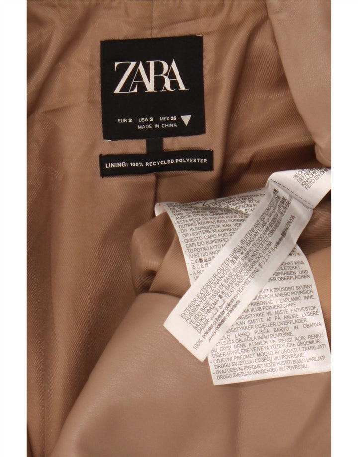 Женский пиджак из искусственной кожи с 2 пуговицами Zara UK 10, маленький бежевый полиэстер