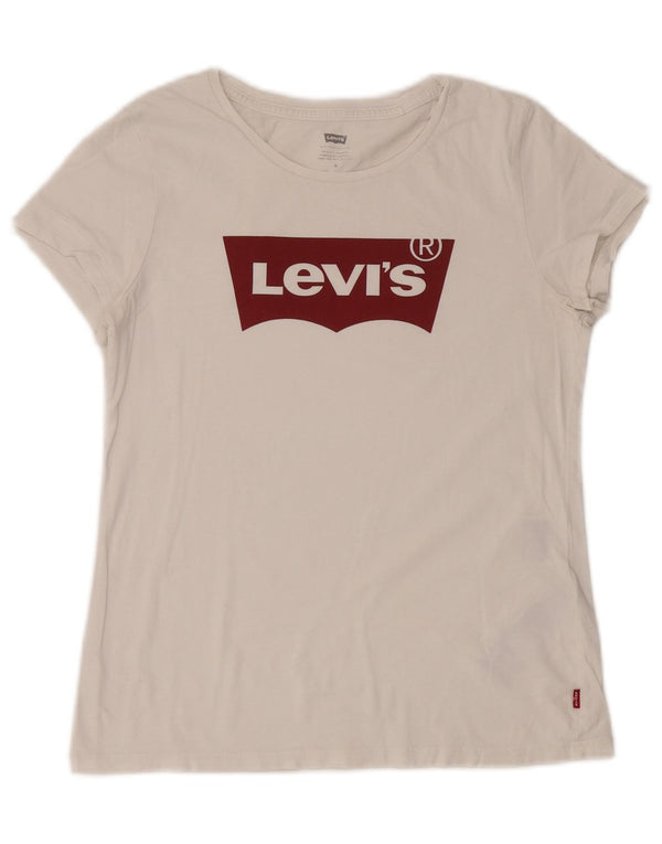 Женская футболка с рисунком Levi's Top UK 14, средний белый хлопок, белый цвет