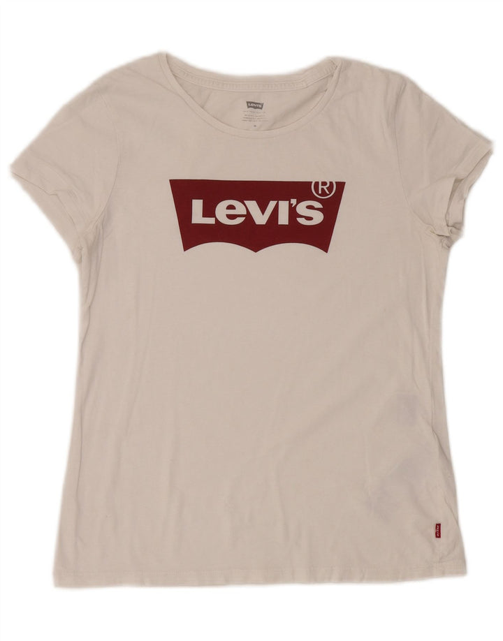 Женская футболка с рисунком Levi's Top UK 14, средний белый хлопок, белый цвет