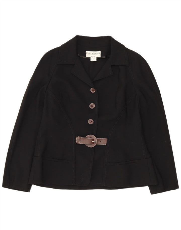 Женский пиджак Paola Antonini на 3 пуговицах, Великобритания 16, большой черный шерстяной пиджак