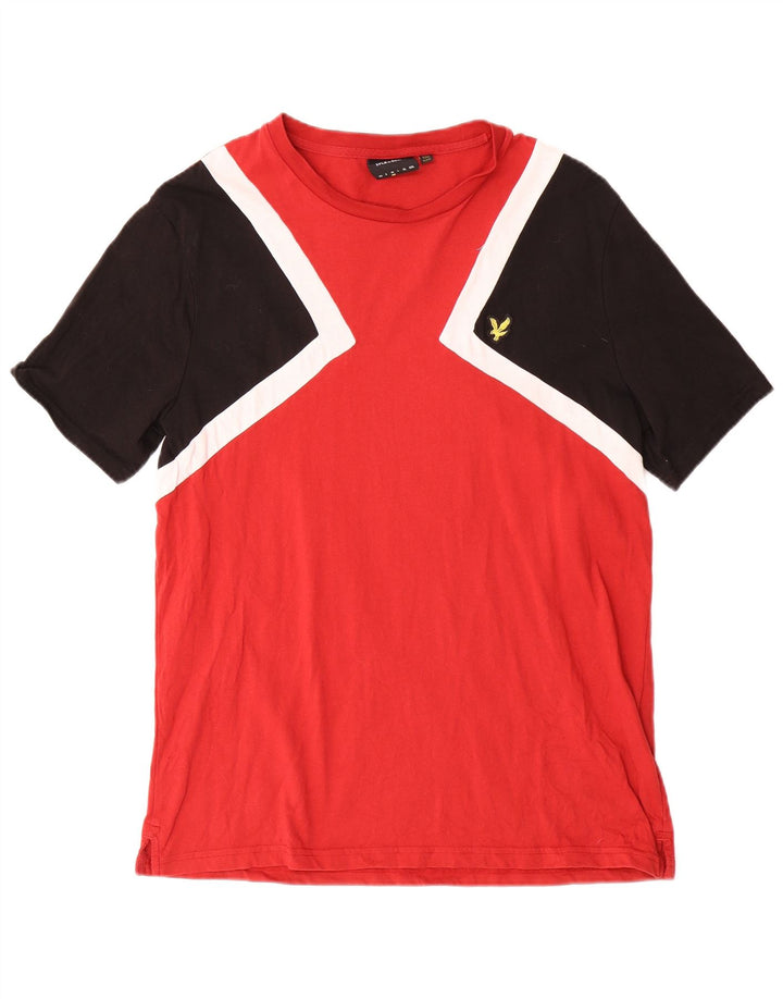 Мужская футболка Lyle & Scott Top среднего красного цвета из хлопка с цветными блоками