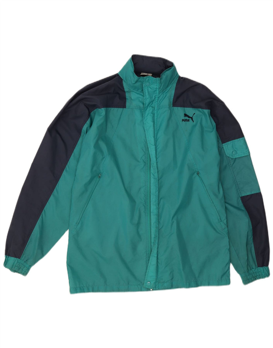 Мужская непромокаемая куртка Puma UK 36, маленькая, бирюзовая, нейлон с цветными блоками
